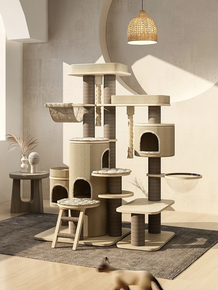 Cat ClimFrame Castle Series, Cat Tree and Solid Wood, Large Cat House, Luxury Paradise Space Capsule