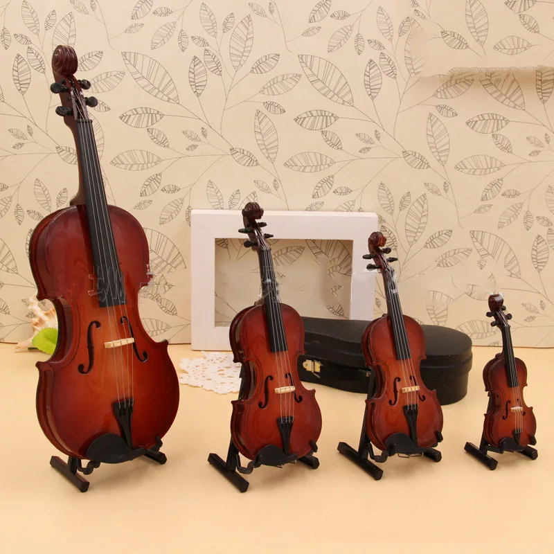 1Pcs Wooden Miniature Violin Model with Support and Case Mini Musical Instrument 1/12 Dollhouse 1/6 Action figure Accessories