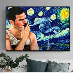 Canvas Painting Freddie Mercury Bohemian Rock Music Star Posters And Prints Van Gogh Starry Night Wall Art Picture Living Room