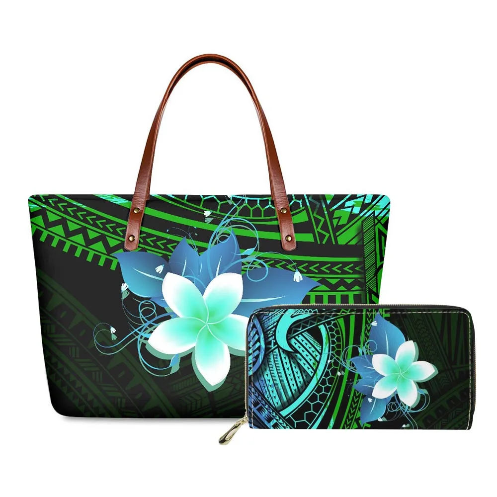 HYCOOL Shoulder bag Polynesian Tribal Hawaii Flower Pattern Tote Travel bag Money Clutch Set tote bags for women Handbag Luxury