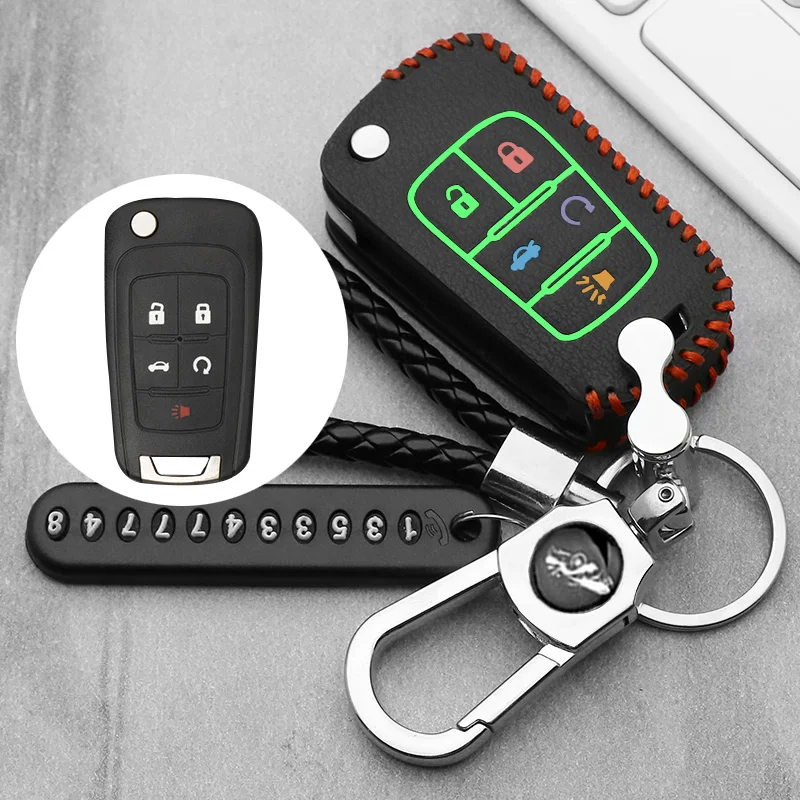 Leather Fold Flip Remote Car Key Fob Case Shell for Buick Lacrosse Chevrolet Camaro Cruze Equinox Impala GMC Terrain