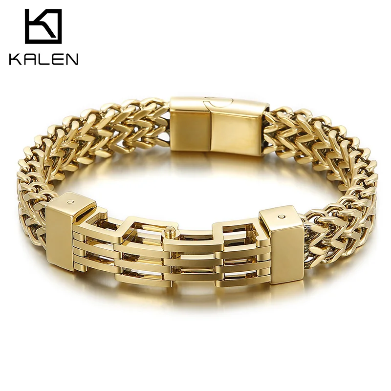 11mm Three-color Stainless Steel Chain Bracelet Geometric Men's Bangles Jewelry Accessory Braided Links