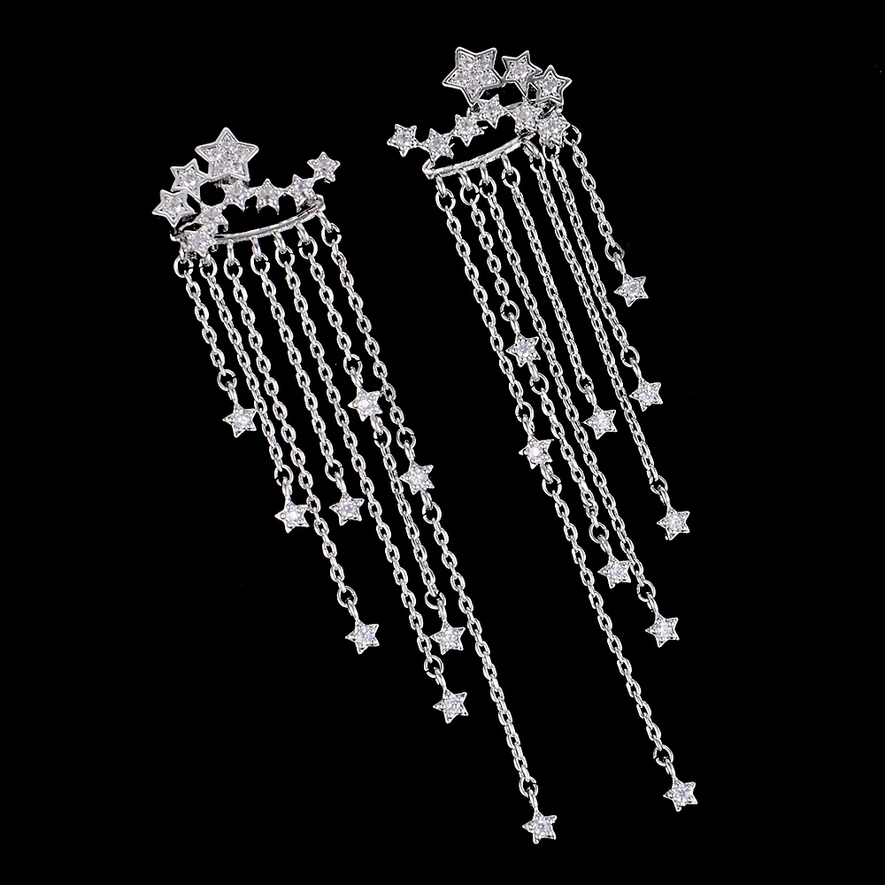 Kellybola Shining Stars Pierced Tassel Drop Dangle Long Earrings For Women Wedding Bridal Party Anniversary Jewelry Accessories