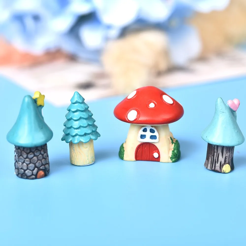 3pcs/Set Cartoon Vintage Blue Mini House Miniature DIY Craft Fairy Garden Micro Landscaping Decor Home Decoration Accessories