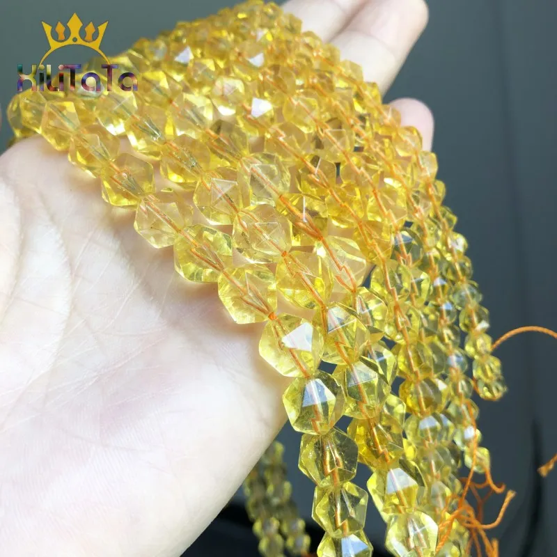 Natural Faceted Stone Beads Yellow Quartz Citrines Loose Beads For DIY Jewelry Making Bracelet Accessories 15\'\' 6/8/10/12mm
