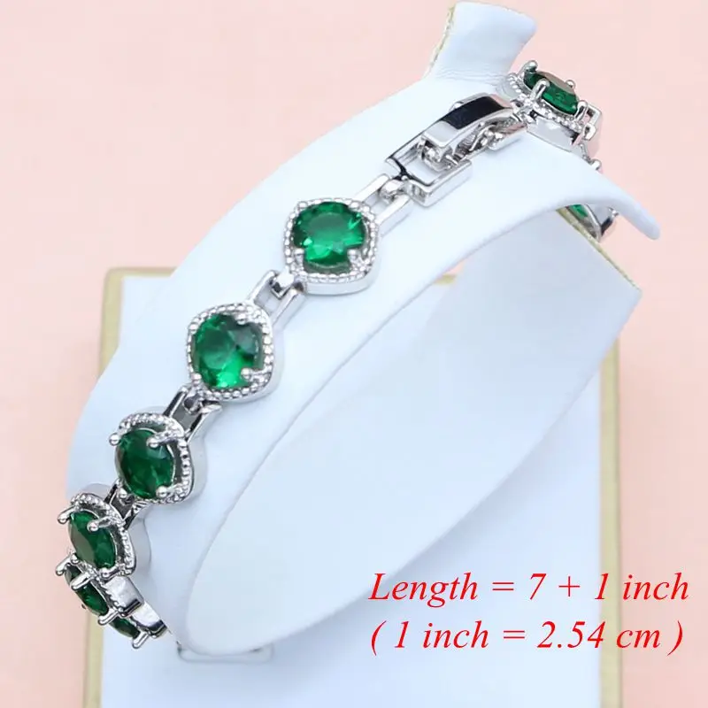 Real Silver 925 Jewelry Sets for Women Green Emerald Birthstone Simple Office Long Earrings Bracelet Necklace Set Gift for Her