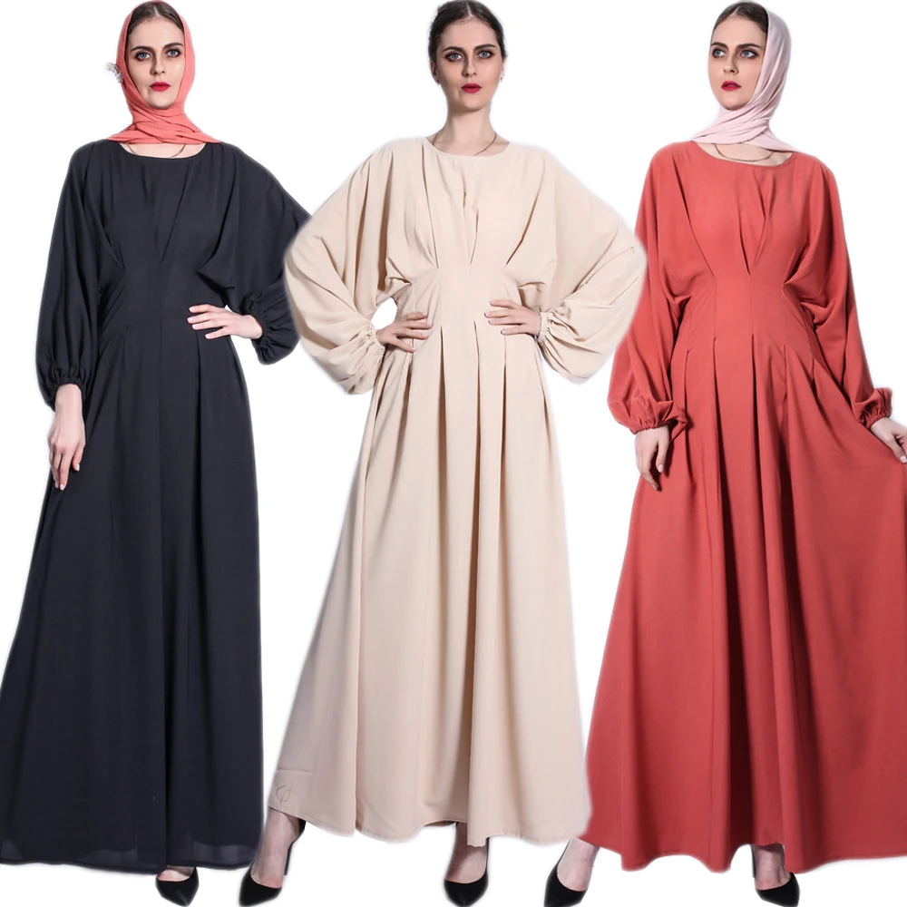 

Muslim Women Solid Long Dress Arabic Abaya Islamic Clothing Ramadan Slim Draped Design Fashion Long Sleeve Spring Maxi Robe Gown