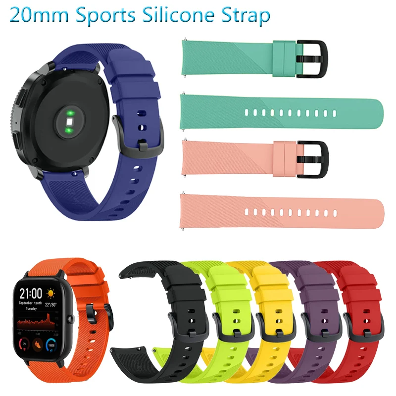 

20mm Sports Silicone Strap Band for Huami Amazfit GTS3 GTS 2e GTS2 mini for Huami Bip Lite S U/GTR 42mm Replacement Watchband