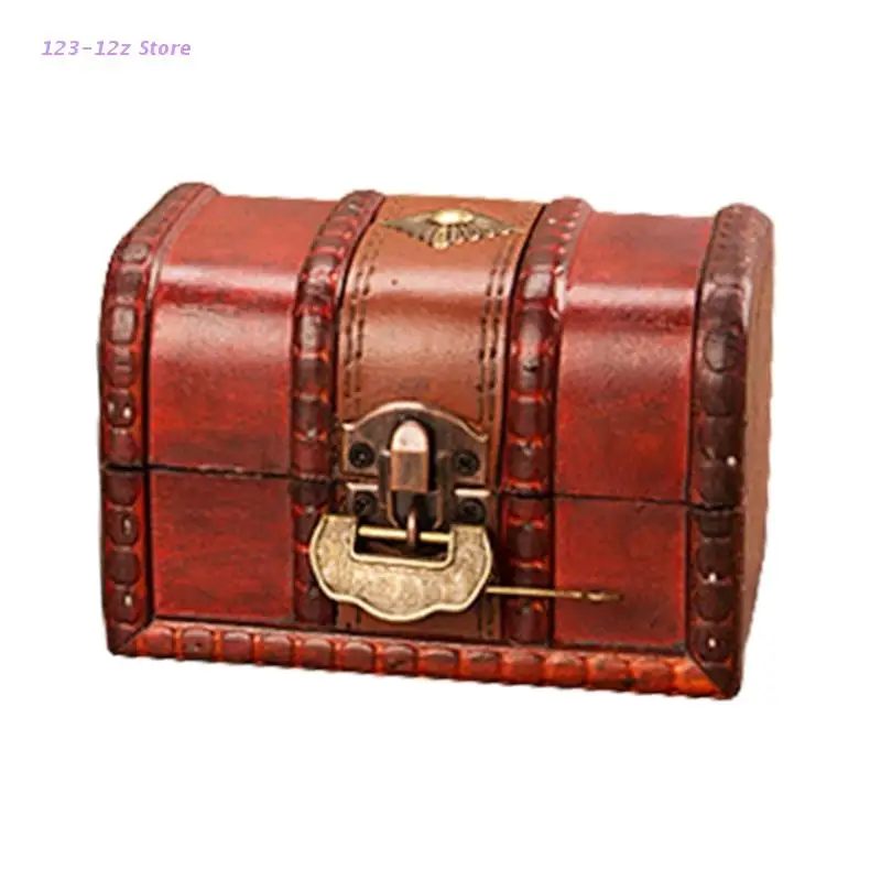 Retro Elegant Wooden Pirate Jewelry Storage Box With Lock Vintage For Wooden Home Decoration