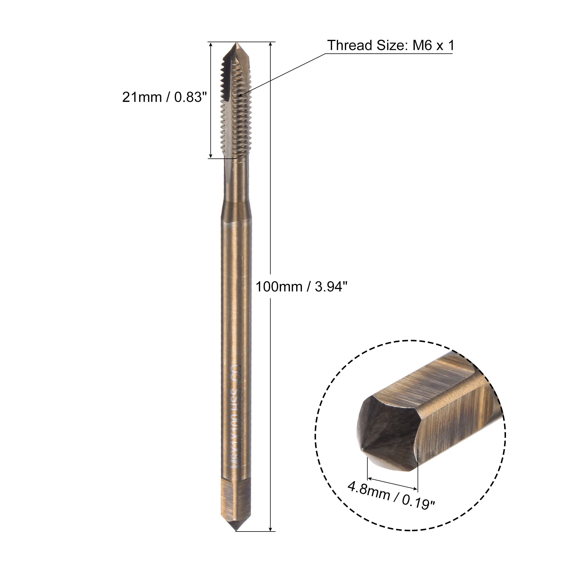 Uxcell Spiral Point Threading Tap M6 x 1, Metric Cobalt HSS (High Speed Steel) Titanium Plated Machine Straight Flute