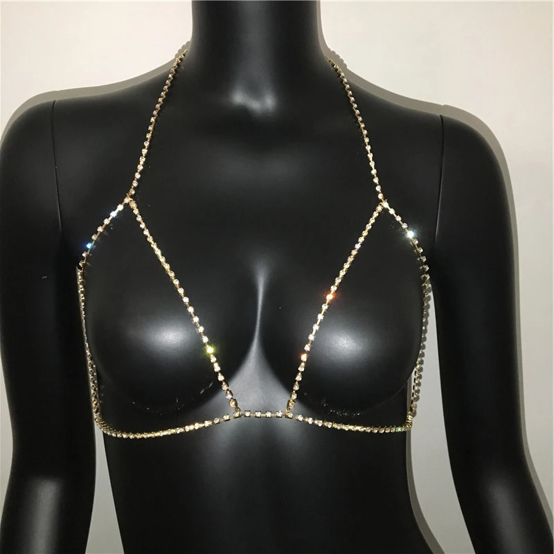 Women Sexy Crystal Sequins Bra Bikini Body Chain 2023 NEW Beach Harness Necklace Waist Belly Body Chain Fashion Wedding Jewelry