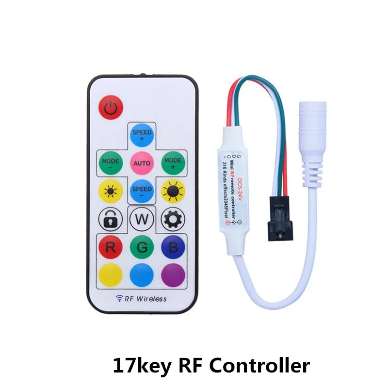 Imagem -04 - Mini Led Pixel Strip com Controle Remoto Controlador de Luz para Ws2811 Ws2812b Sk6812 6803 rf Dc524v 14 Chaves 17 Chaves 21 Chaves Chaves