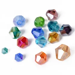 Perles d'espacement en verre cristal à facettes bicone plaquées AB, lot de couleurs, 3mm, 4mm, 6mm, 8mm, bijoux de bricolage exécutif