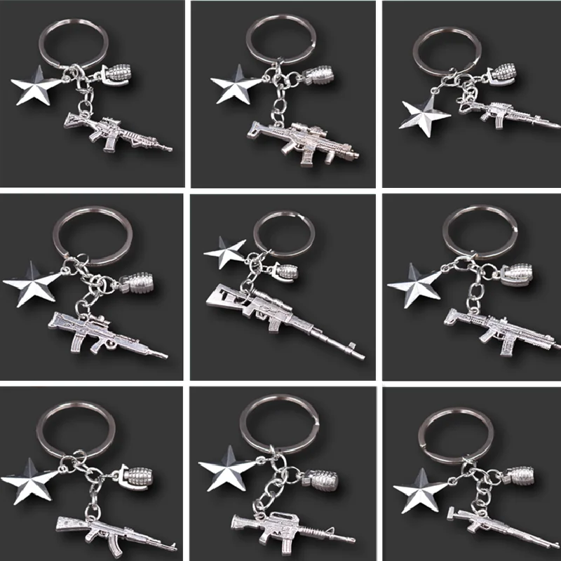 1pc Hip-hop Style Rifle/Sniper Rifle/Pistol/Grenade/Pentagram/Metal Key Ring DIY Charm Army Fan Jewelry Crafts Gift Keychain