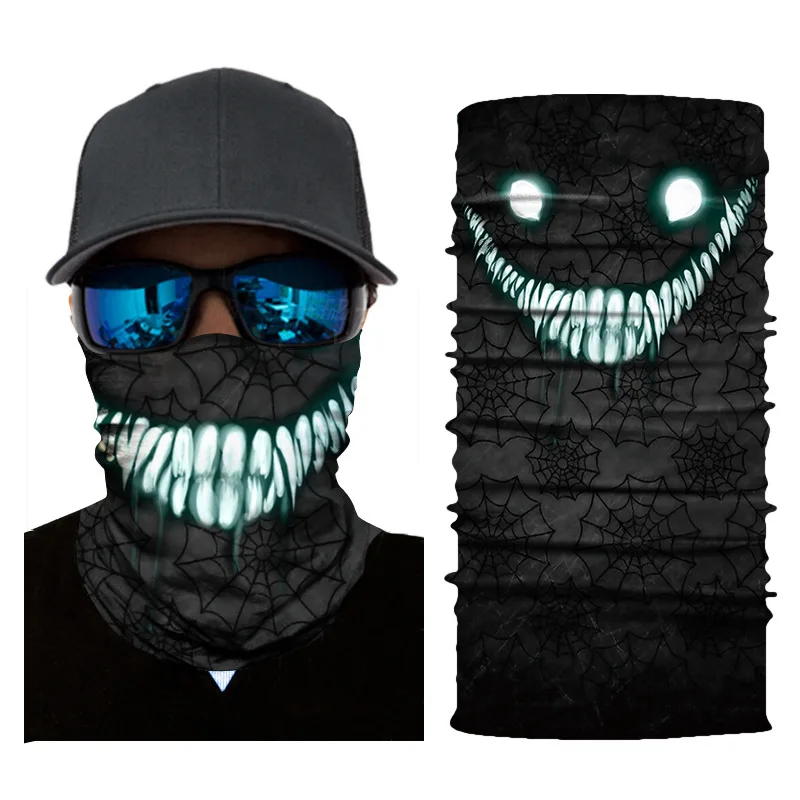 Multifunction Cycling Scarf Bandanas Funny Grimace Skull Seamless Magic Face Mask Neck Warmer Shield Fishing Headband Men Women