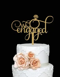 We're Engaged Cake Topper, Engagement, Bridal Shower, Wedding Bachelorette Party Decoration with Premium Gold Glitter