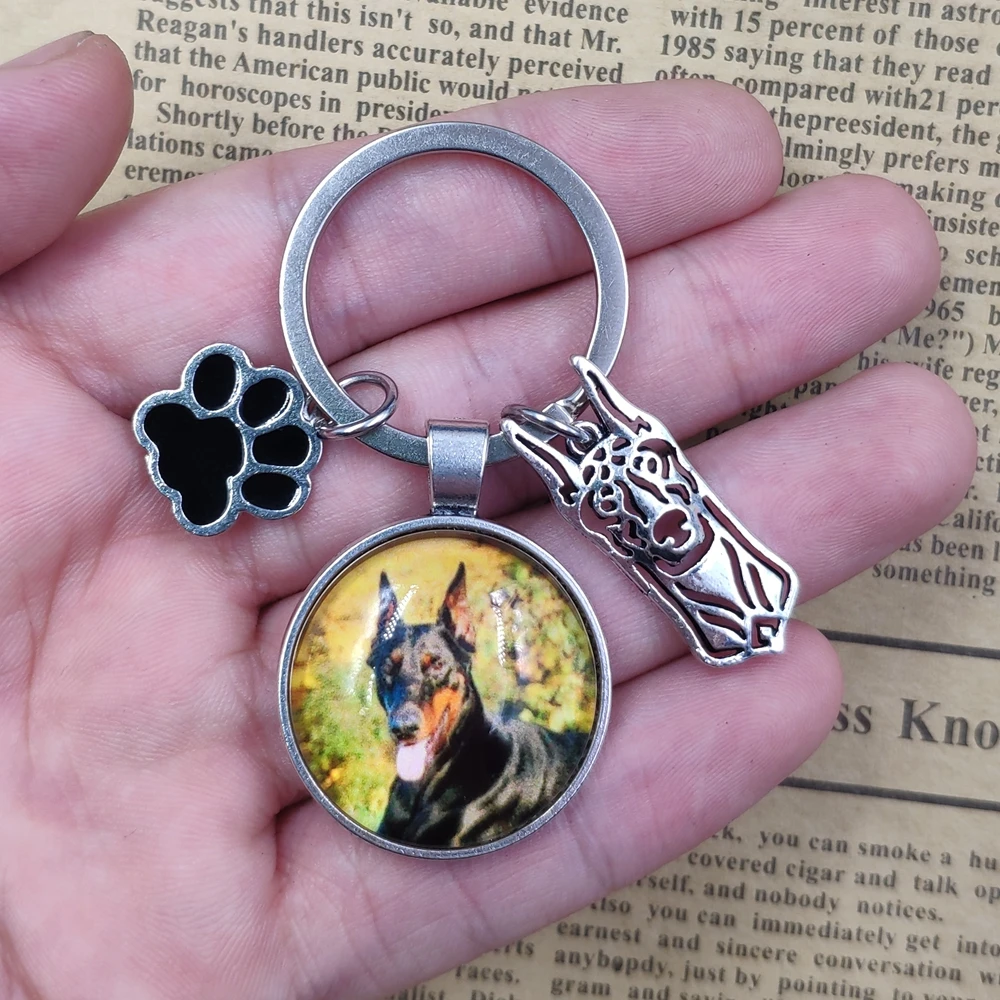 Doberman Husky Keychain Time Gem Simulated Dog Animal Pet Lover Key Ring Women Men Jewelry Birthday Party Gift Drop Shipping