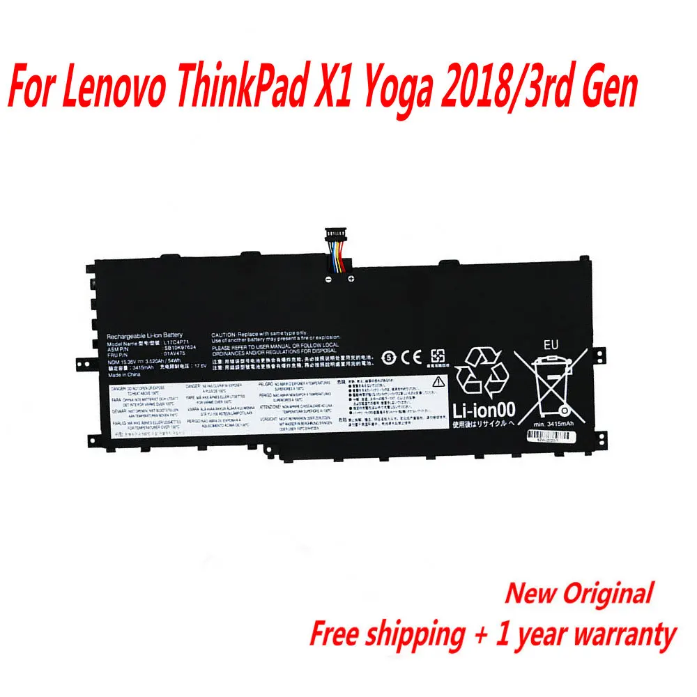 

Original L17C4P71 Laptop Battery For Lenovo ThinkPad X1 Yoga 2018 Year L17M4P71 01AV474 01AV475 SB10K97624 SB10K97623 TP00076D