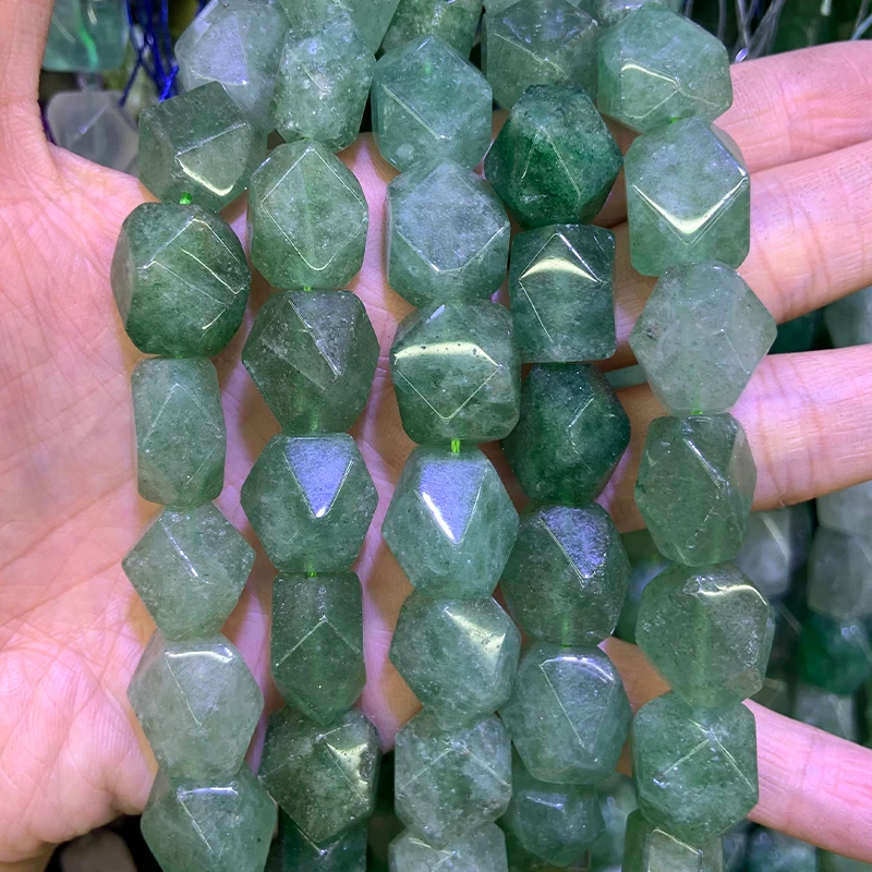 

Natural Green Strawberry Quartz Beads 15'' Faceted Irregular DIY Loose Stone Beads For Jewelry Making Beads Necklace For Women