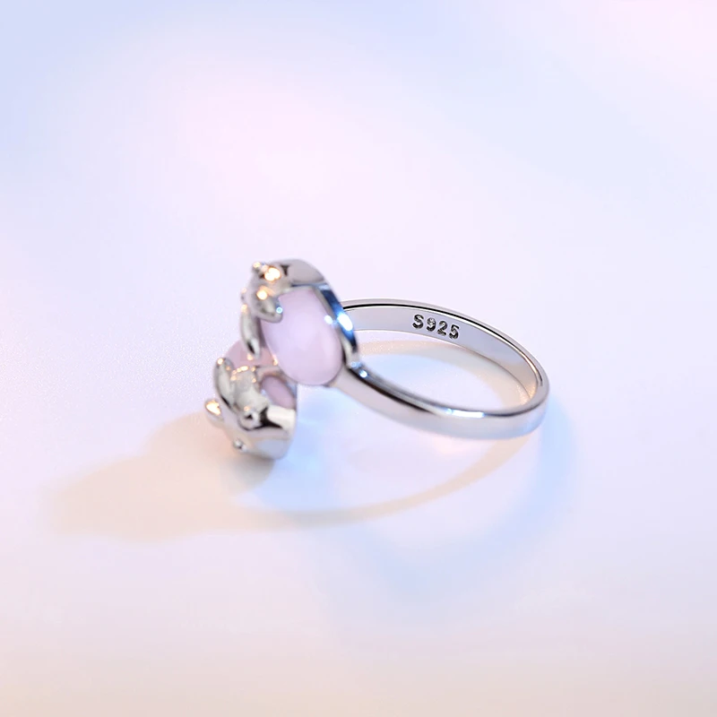 Ventfille 925 Sterling Zilver Nieuwste Opening Ring Leuke Roze Crystal Rabbit Ring Voor Vrouwen Anel Valentijnsdag Aanwezig