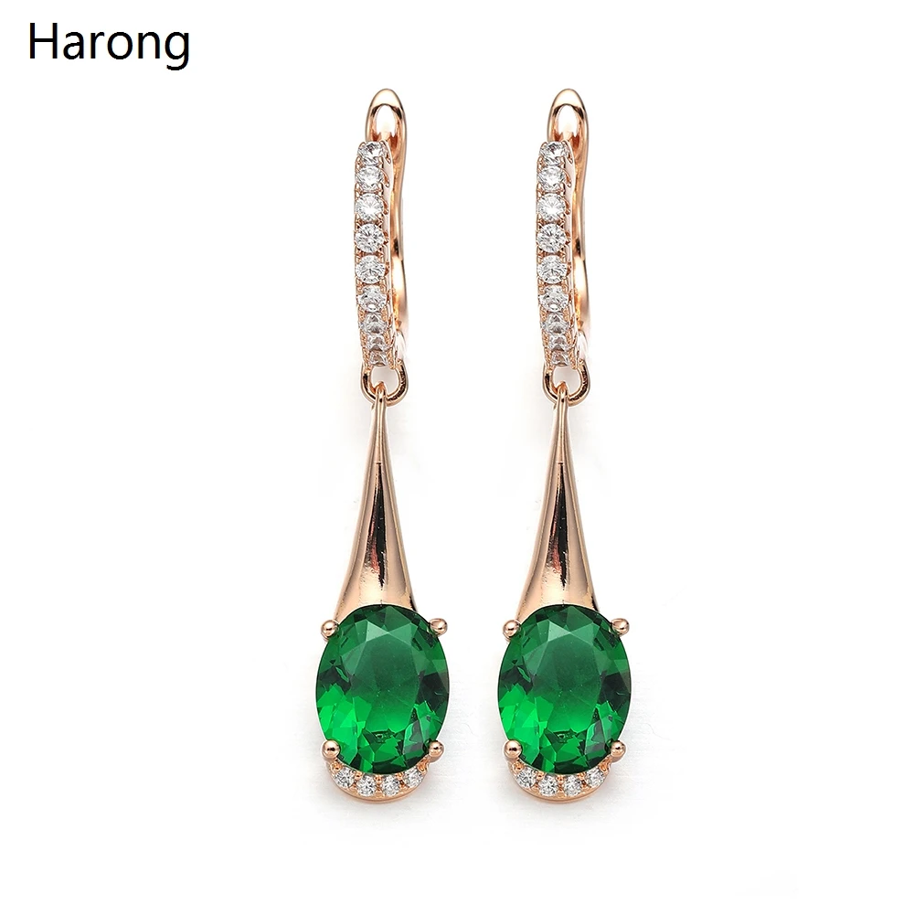Copper Luxury Green Crystal Drop Earrings Metal Gold Color Drop Pendant Ear Rings for Woman Girl Best Gift Aesthetic Jewelry image 2