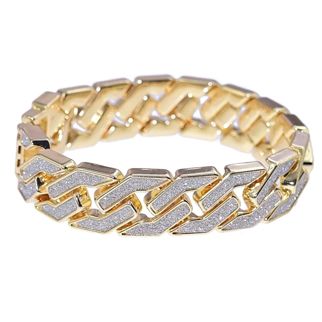 Sand Blast Bracelet Cuban Chain Link Alloy Iced Out Hip Hop Gold Silver Tone Heavy 18 MM Mens Bracelet 8.6