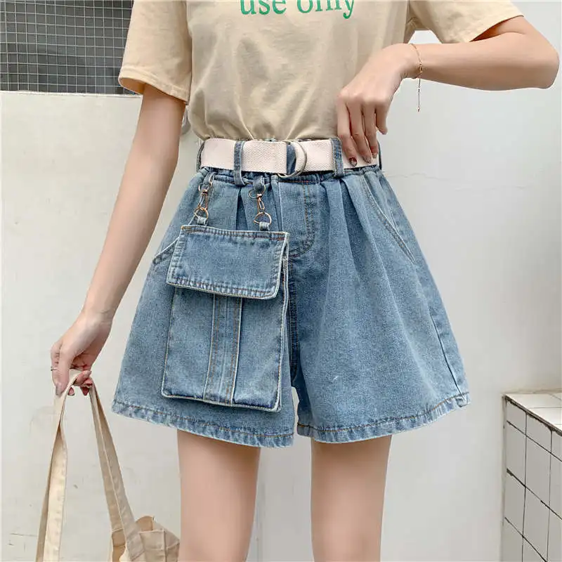 

S-5XL Plus Size Pockets Loose Wide Leg Denim Shorts Women Students Vintage Jeans Casual Shorts Summer High Waist Shorts C7270