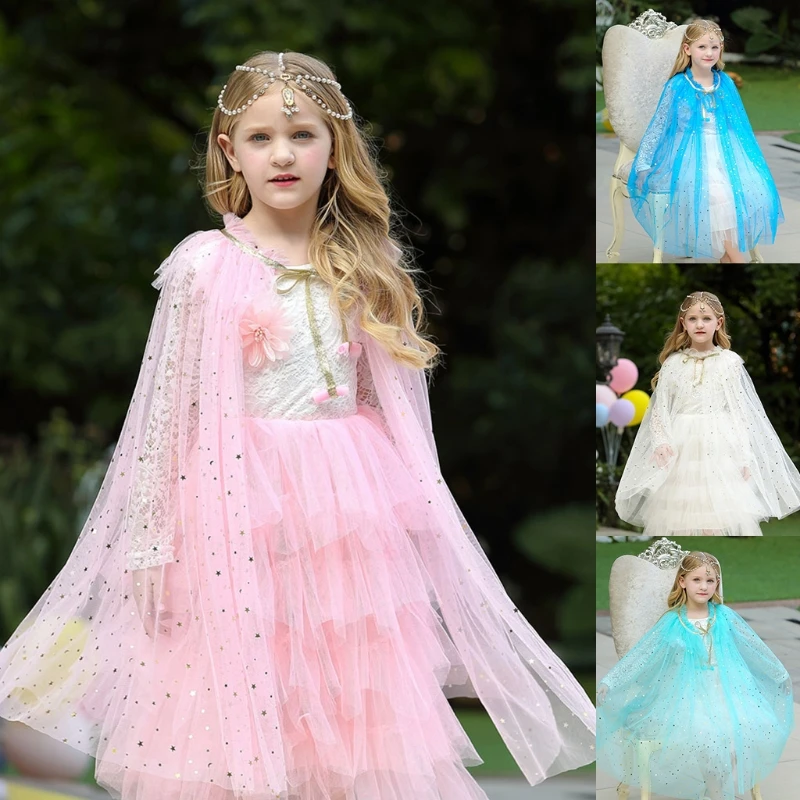 Cape féerique en Tulle pour enfants, couleur bonbon, princesse, paillettes, étoile, paillettes, châle, nouvelle collection