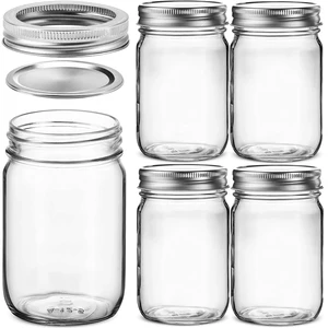 4 buah Stoples Mason Mulut Biasa Kaca 450ml untuk Persiapan Makan, Penyimpanan Makanan, Pengalengan, Minum, Jeli, Makanan Kering, Rempah-rempah, Salad, Yogurt 8 gelas mason jar penjualan terbaik - №