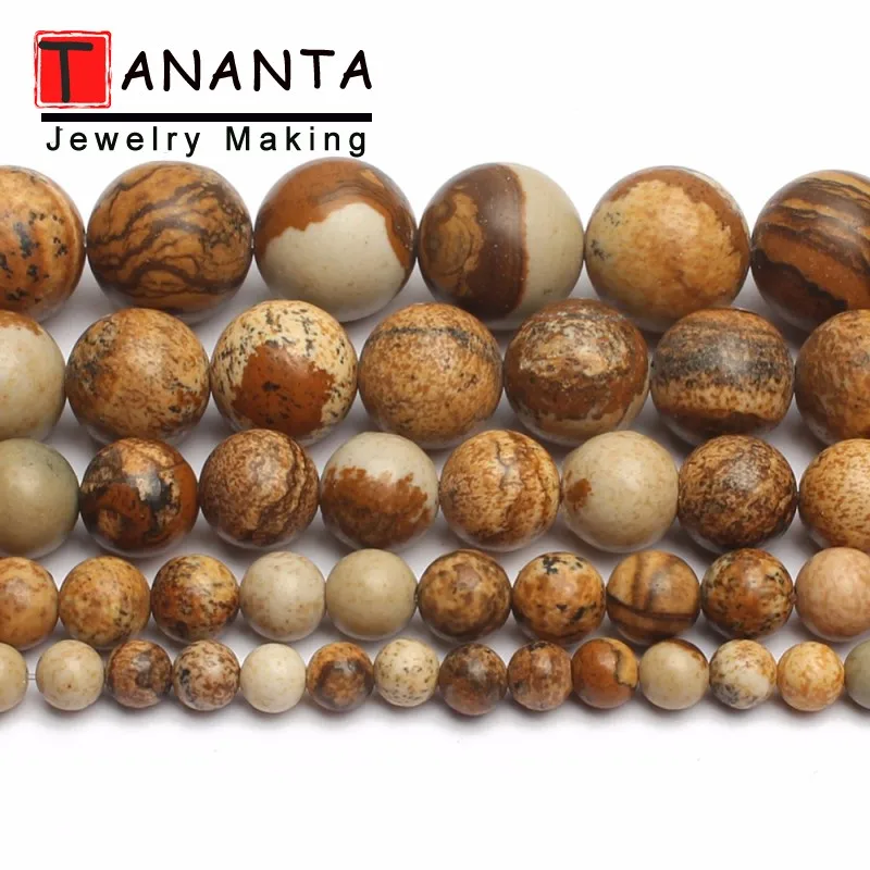 New Natural Stone Picture Jaspers Beads 4 6 8 10 12mm Round Loose Spacer DIY Beads For Jewelry Making Bracelets Necklace 15 Inch