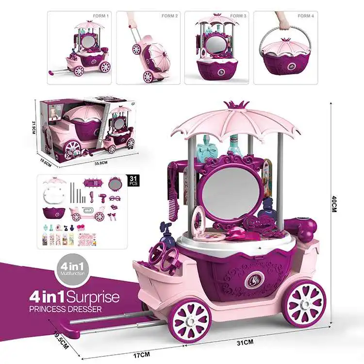 4 IN 1 regalo di compleanno per le vacanze bambini ragazza principessa finta gioca simulazione giocattoli per il trucco carrello di bellezza toletta per bambina