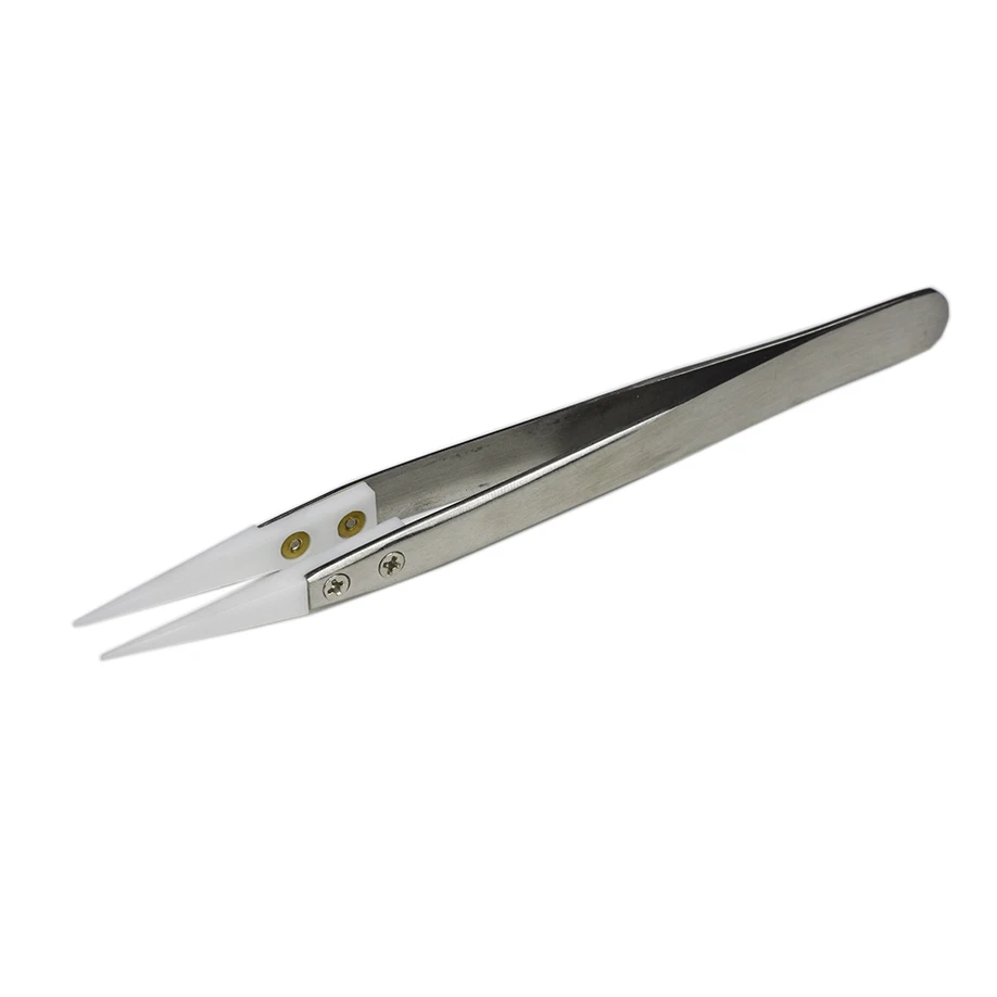 Anti-Static Ceramic Tweezers Stainless Steel Electronic Cigarette Industrial Ceramic Tweezers Insulated Straight Tip