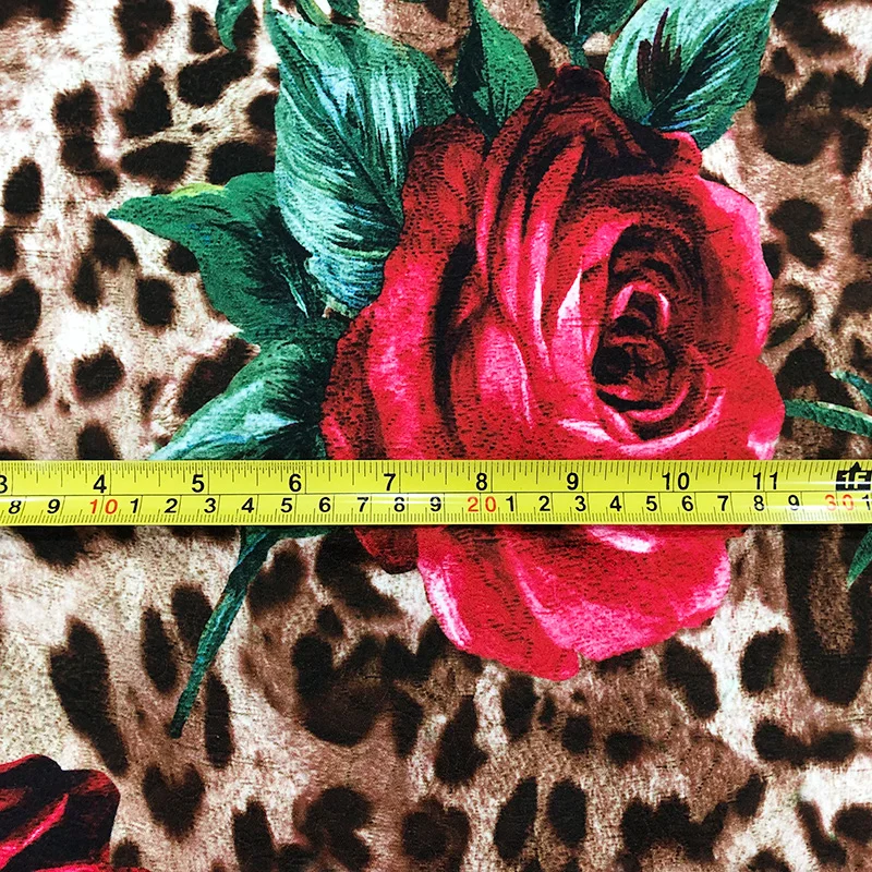 Italian Luxury Brand Fabric Rose Leopard Print Chiffon Twill Jacquard Fabrics Cloth for Dress Per Meter Diy Sewing Material