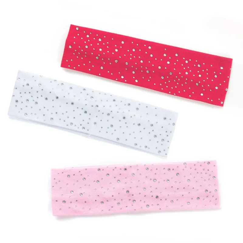 Children Rhinestone Flat Headbands Hair Girl Handmade Kids Elastic Unique Hairbands Dot Headwraps Candy Color Hair Accessories