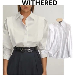 Maxdutti autumn england high street vintage pleated loose blouse women splicing white casual blusas mujer de moda 20201shirt top