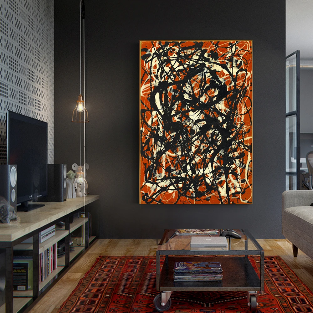 Citon Canvas oil painting Jackson Pollock《Free Form》Artwork Poster Picture Modern Wall Art decor Home Living room Decoration