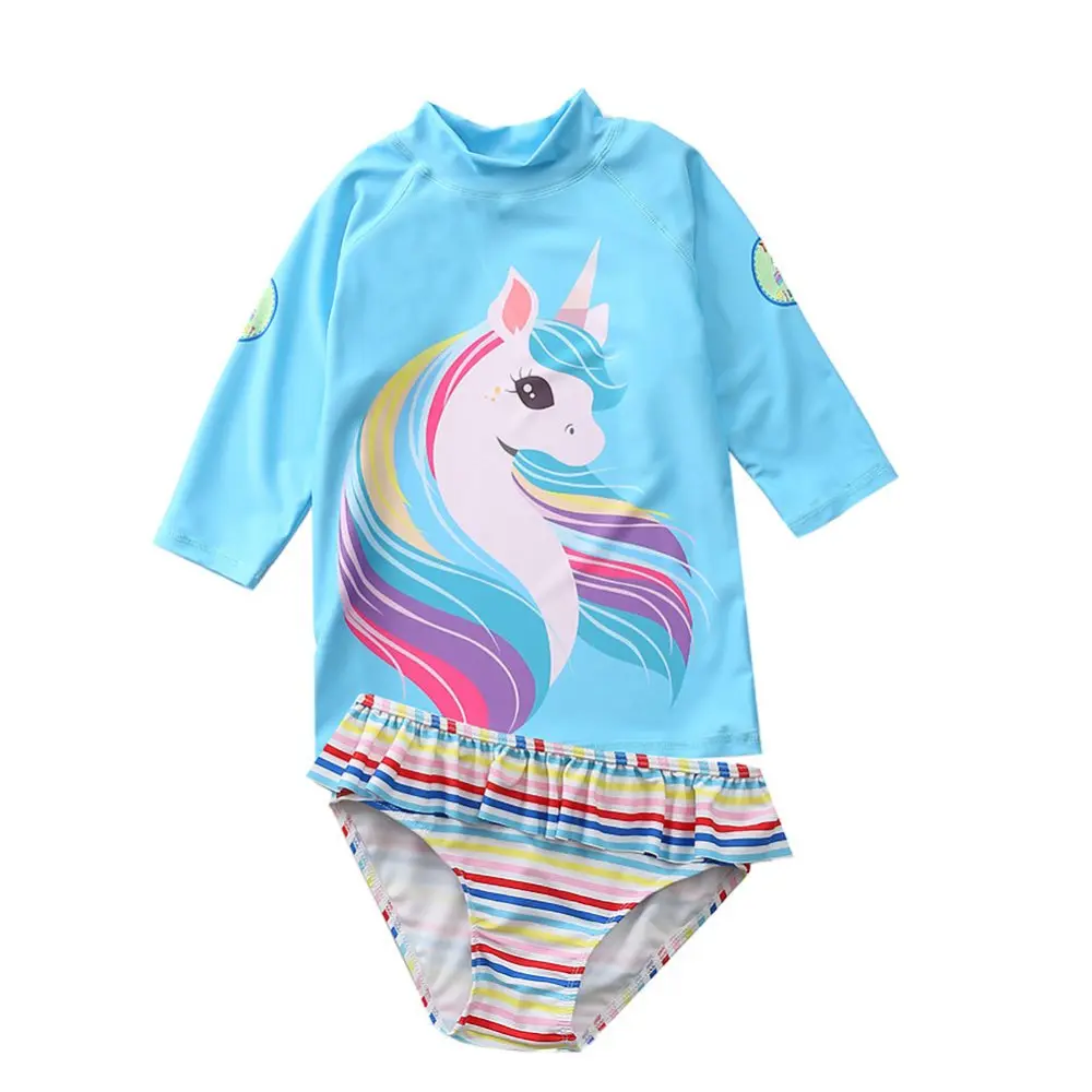 Girls Swimwear 3D Cartoon Swimsuit for Baby Toddler Kids Beachwear UV Rash Guard Summer Long Sleeve Bathing Suit Set