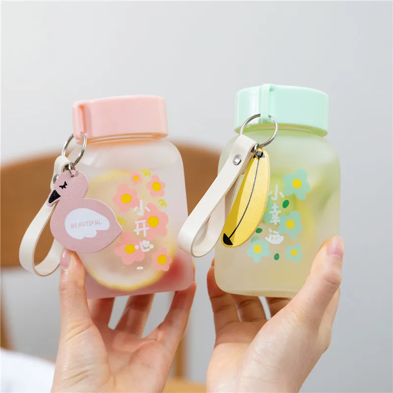 New Cute Flowers Water Bottle Creative Trend Portable Leakproof Ins Lovely Fresh Female Student Frosted Glass Water Cup With Lid