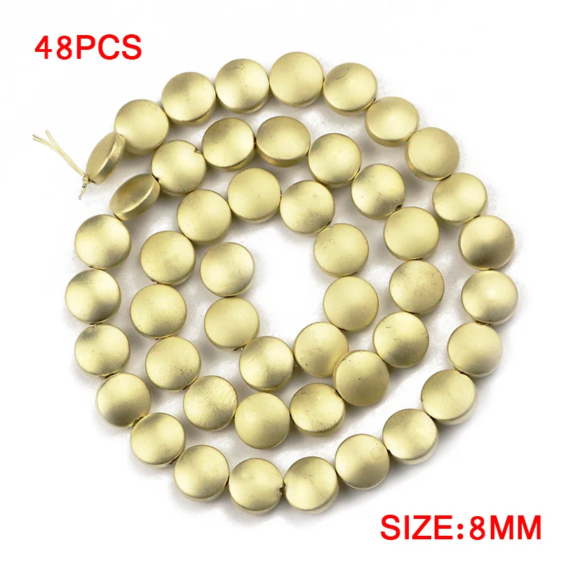 Flat Round Bulge 8mm Hematite Matte Gold Plated Coin Natural Stone Spacers Loose Beads For Jewelry Making Diy Bracelet Necklace