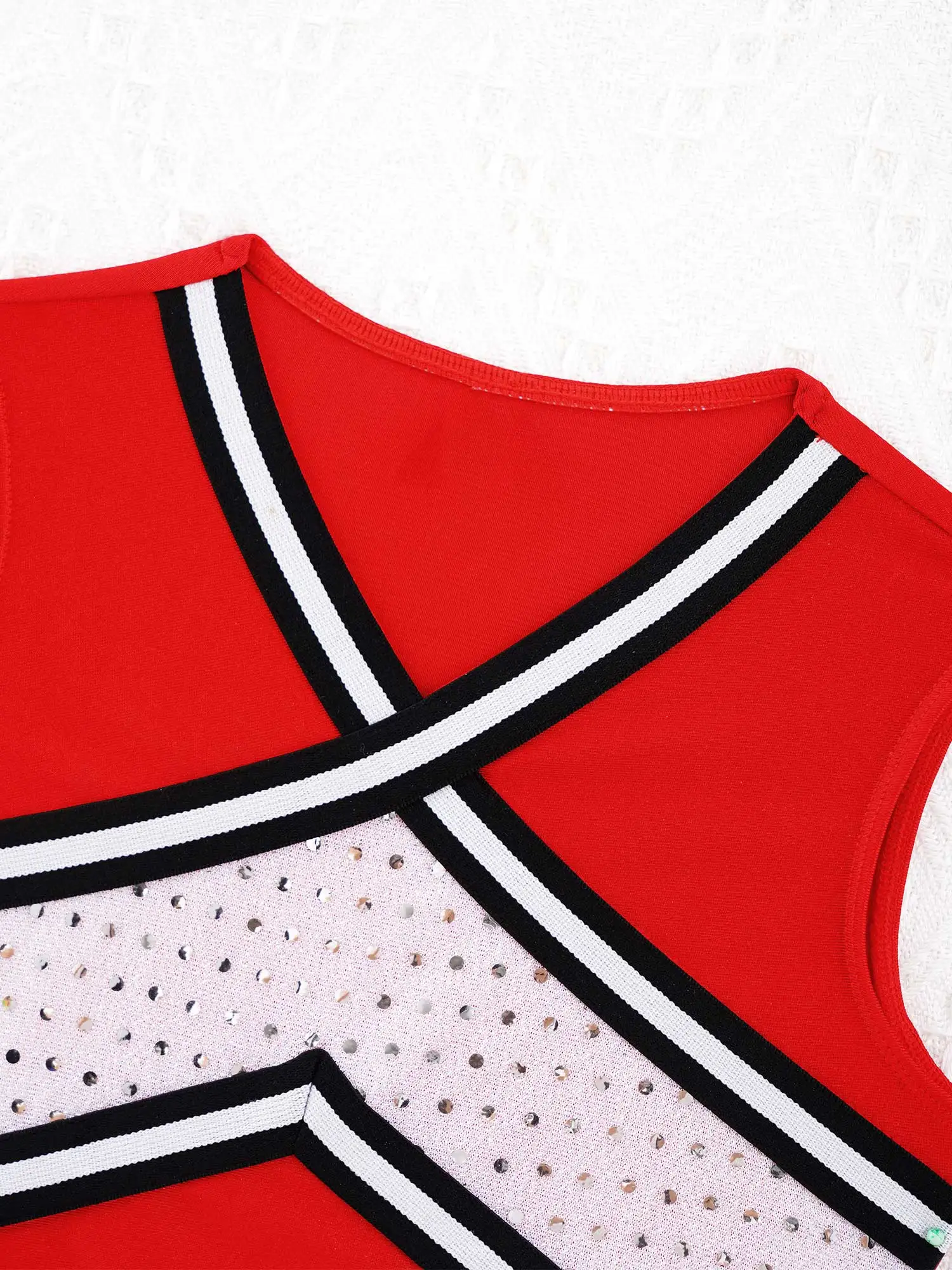 Kinder Mädchen Cheerleading Tanz Outfit ärmelloses, kreuz und quer gestreiftes Oberteil mit V-Ausschnitt vorne und elastischem Bund rock