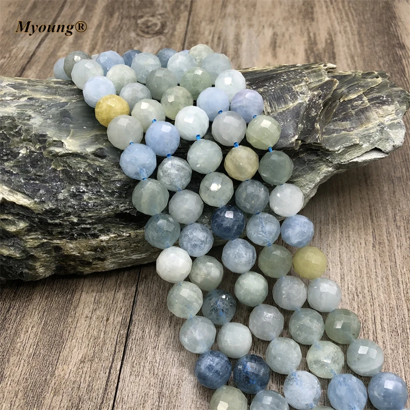 Natural Genuine Round Faceted Aquamarines Stone Loose Beads For DIY Bracelet Necklace Jewelry Making MY210624