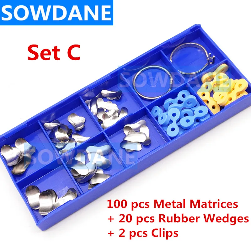 100Pcs/Set Dental Sectional Contoured Matrices Matrix Ring Delta Wedges Rubber Elastic wedges Dentist Matrice Materials Set C