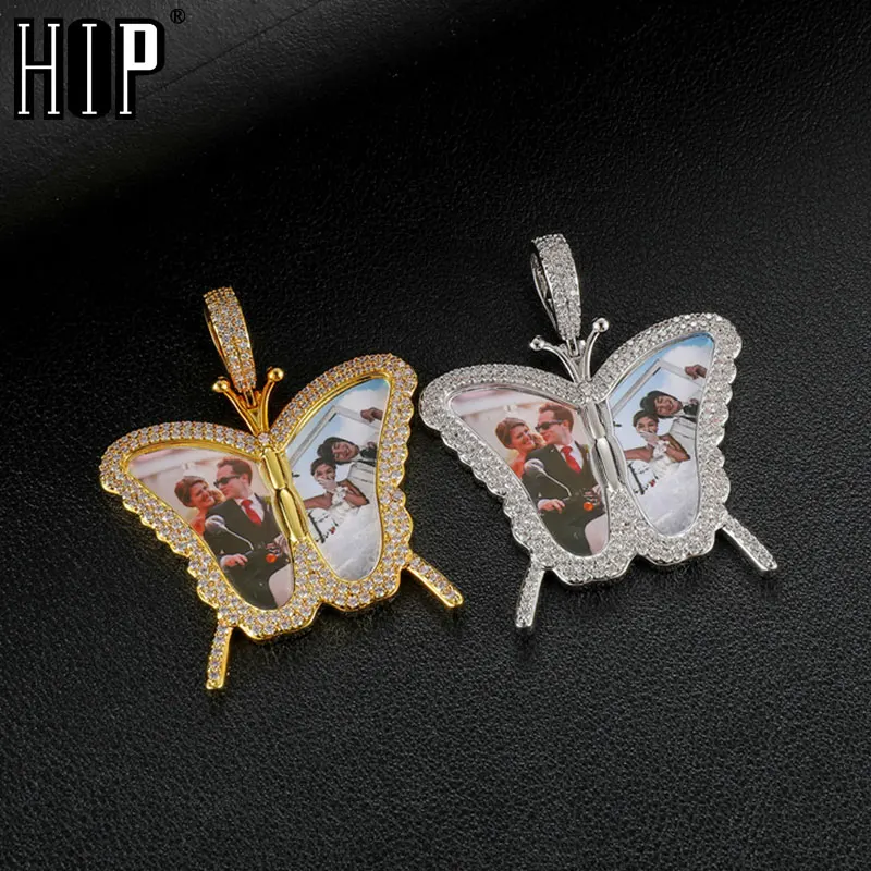 

Hip Hop Personality Custom Picture Memory Medallions Butterfly Shape Necklaces & Pendants For Men Women Jewelry With Solid Back