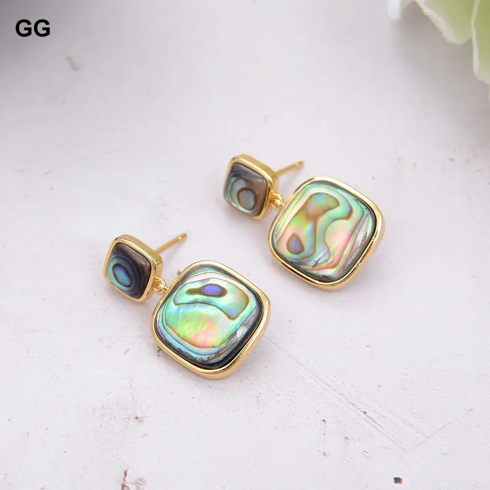 GuaiGuai Jewelry Natural Green Abalone Shell Rhinestone Gold Color Plated Earrings For Women Lady Jewelry