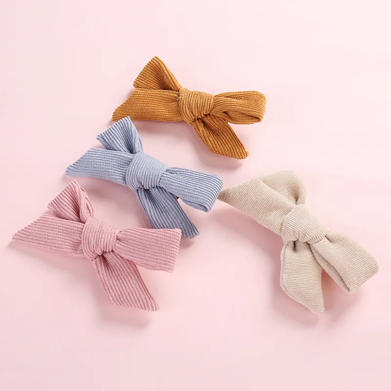 4 pcs/lot , Winter Corduroy BOW Hair Clip or Headband, Hand Tied Bow Nylon Headbands, Baby Shower Gift, Girls Hair Accessories