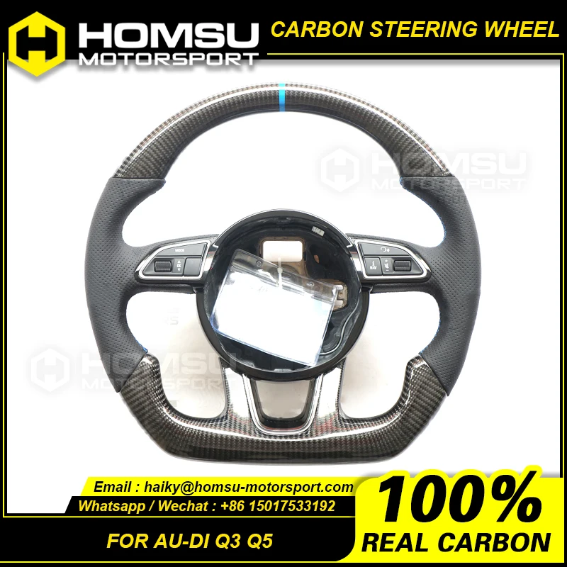 Real Carbon Fiber Steering Wheel Compatible with 2013 2014 2015 audi Q3 Q5 Carbon Fiber Steering Wheel