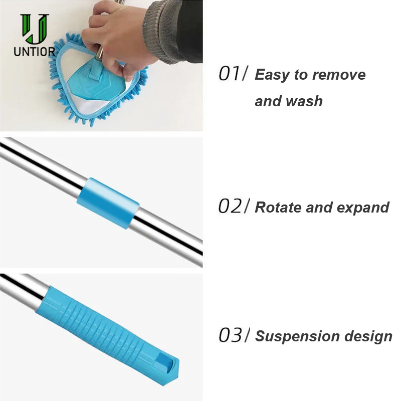 UNTIOR Window Cleaning Mop Glass Cleaner Wash Expansion Floor Sweeping Wall Wiper Long Handel Car Kitchen Glass Cleaning Tools