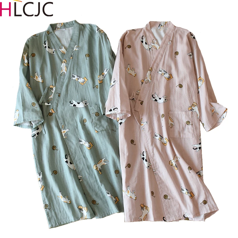 Summer Thin 100% Cotton Gauze Nightgown Lovers Robes Men and Women's Kimono Bathrobe Long Sleeping Skirt Home Clothing Sleepwear