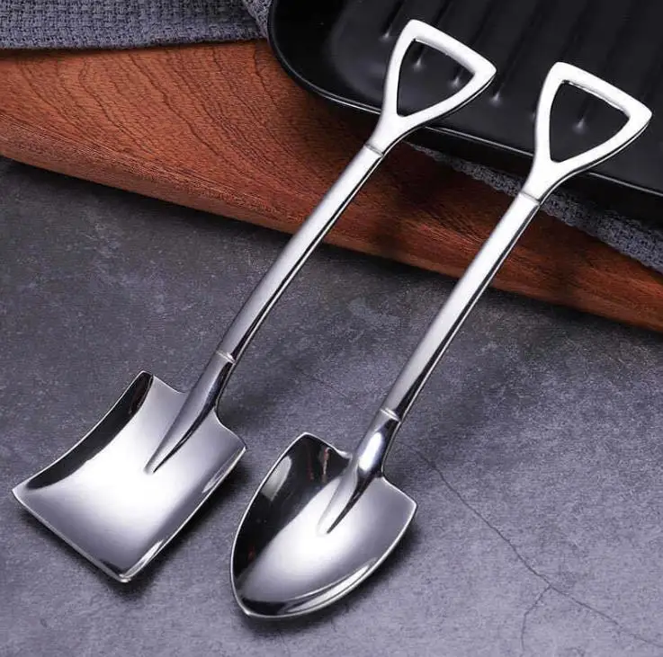 

Stainless Steel Spoon Mini Shovel Shape Coffee Ice Cream Desserts Scoop Fruits Watermelon Square Cusp Head Ladle Hot Sale SN3654