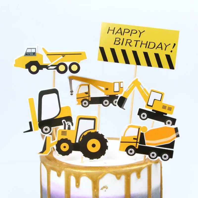 Decoración de fiesta de construcción, adornos para pasteles, vehículo de ingeniería, coche, recuerdo para hornear para niños, fiesta de cumpleaños, Baby Shower